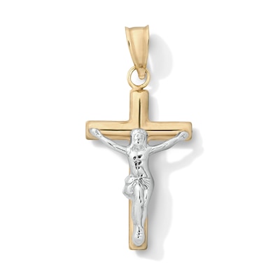 10K Hollow Gold Bonded Two-Tone Crucifix Cross Necklace Charm
