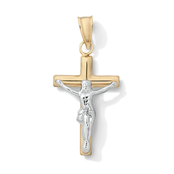 10K Hollow Gold Bonded Two-Tone Crucifix Cross Necklace Charm
