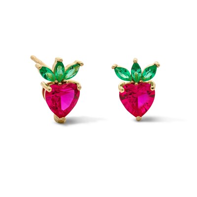 10K Solid Gold Lab-Created Ruby and CZ Strawberry Studs