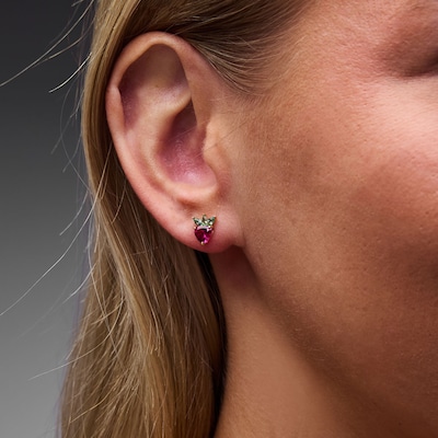 10K Solid Gold Lab-Created Ruby and CZ Strawberry Studs