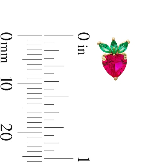 10K Solid Gold Lab-Created Ruby and CZ Strawberry Studs