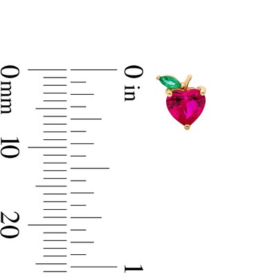 10K Solid Gold Lab-Created Ruby and CZ Apple Studs