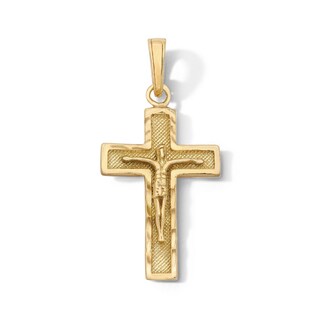 14K Gold Plated Textured Crucifix Cross Charm