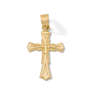 14K Gold Plated Textured Cross Necklace Charm