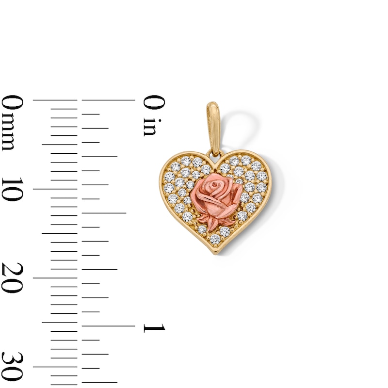 Main Image 2 of 14K Gold Plated Two-Tone CZ Heart and Rose Charm