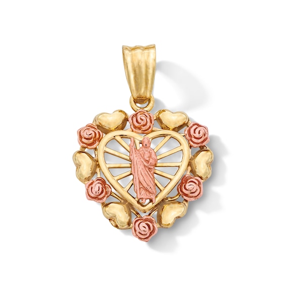 14K Gold Plated St. Jude Rose Heart Two-Tone Necklace Charm
