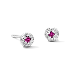 Solid Sterling Silver CZ Pink Framed Fashion Studs