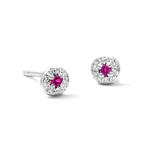 Solid Sterling Silver CZ Pink Framed Fashion Studs