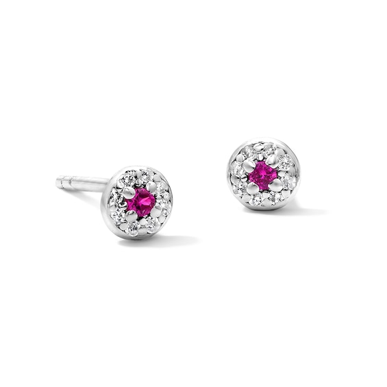 Solid Sterling Silver CZ Pink Framed Fashion Studs