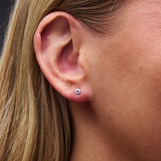 Solid Sterling Silver CZ Pink Framed Fashion Studs