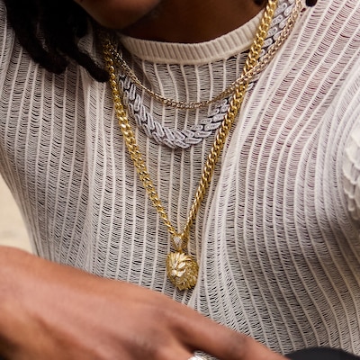 14K Gold Plated CZ Lion Head Necklace Charm