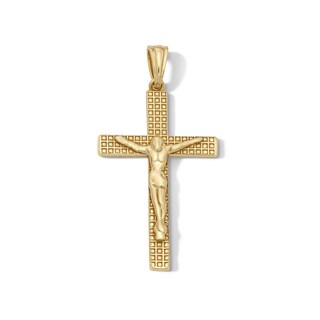 14K Gold Plated Textured Crucifix Two-Tone Necklace Charm