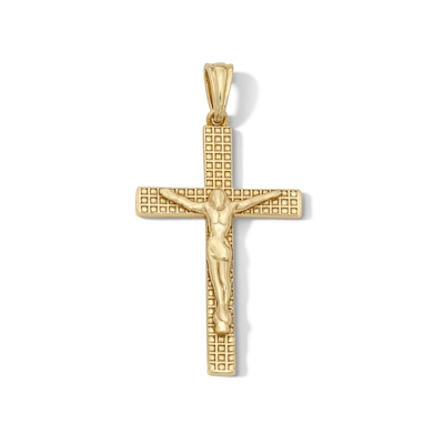 14K Gold Plated Textured Crucifix Two-Tone Necklace Charm