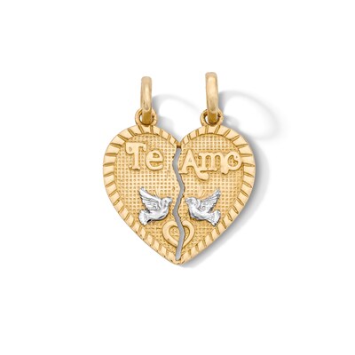 14K Gold Plated "Te Amo" Bird Breakable Heart Two-Tone Charm
