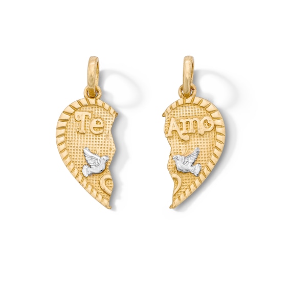 14K Gold Plated "Te Amo" Bird Breakable Heart Two-Tone Charm