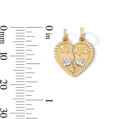 14K Gold Plated "Te Amo" Bird Breakable Heart Two-Tone Charm