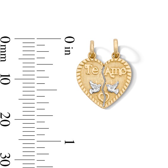 14K Gold Plated "Te Amo" Bird Breakable Heart Two-Tone Charm
