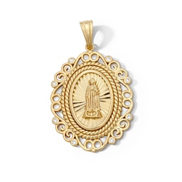 14K Gold Plated CZ Virgin Mary Necklace Charm