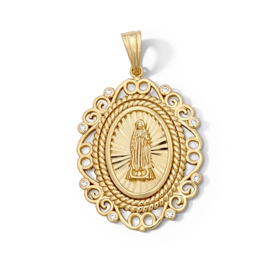 14K Gold Plated CZ Virgin Mary Necklace Charm