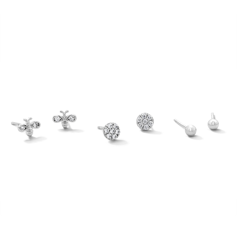 Main Image 1 of Solid Sterling Silver CZ Bee, Cluster and Stud Set