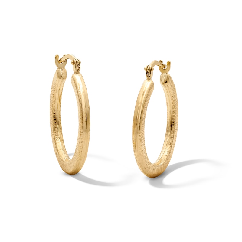 10K Bonded Gold Textured Flat Hoop Earrings
