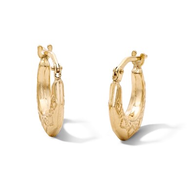 10K Bonded Gold Embossed Geometric Hoop Earrings