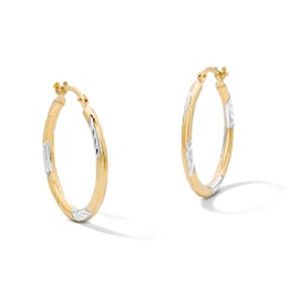 10K Gold Bonded Two-Tone Etched Tube Hoop Earrings