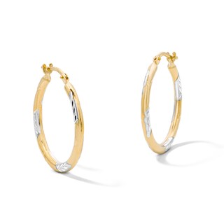 10K Gold Bonded Two-Tone Etched Tube Hoop Earrings