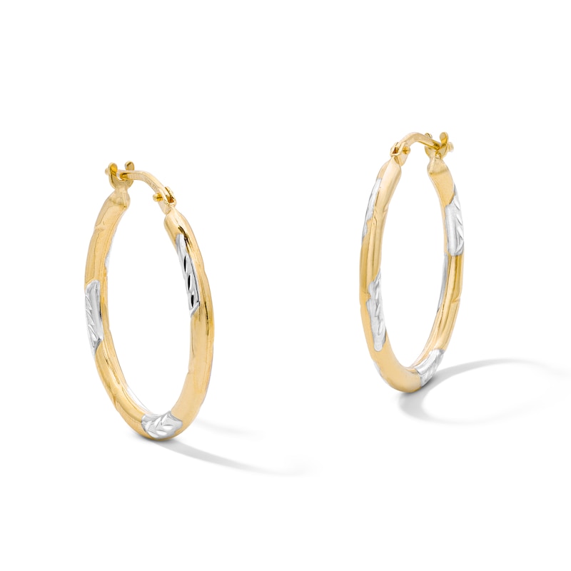 Main Image 1 of 10K Gold Bonded Two-Tone Etched Tube Hoop Earrings