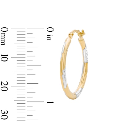 10K Gold Bonded Two-Tone Etched Tube Hoop Earrings