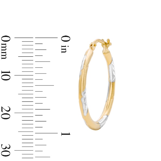 10K Gold Bonded Two-Tone Etched Tube Hoop Earrings