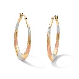 Sterling Silver and 10K Gold Bonded Tri-Tone Swirl Hoop Earrings