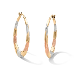Sterling Silver and 10K Gold Bonded Tri-Tone Swirl Hoop Earrings