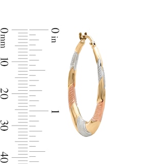 Sterling Silver and 10K Gold Bonded Tri-Tone Swirl Hoop Earrings