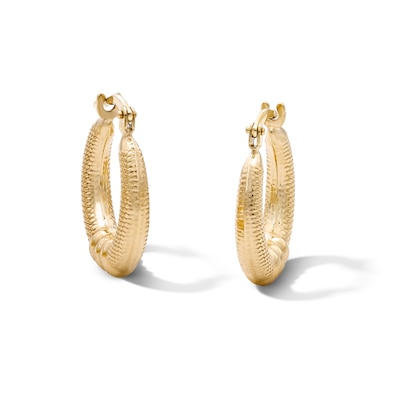 10K Bonded Gold Textured Bead Cluster Hoop Earrings
