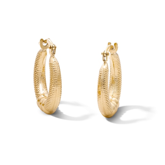 10K Bonded Gold Textured Bead Cluster Hoop Earrings