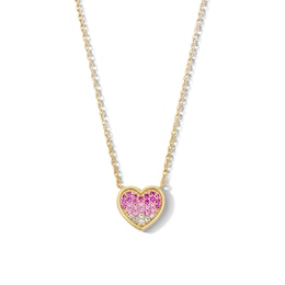 18K Gold Plated Pink CZ Heart Necklace - 16" + 2"