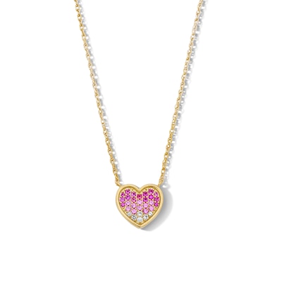 18K Gold Plated Pink Ombré CZ Heart Necklace - 16" + 2"