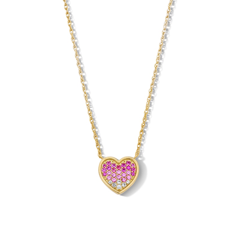 Main Image 1 of 18K Gold Plated Pink CZ Heart Necklace - 16" + 2"