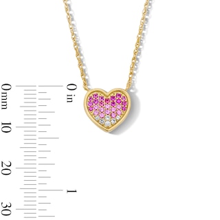 18K Gold Plated Pink Ombré CZ Heart Necklace - 16" + 2"