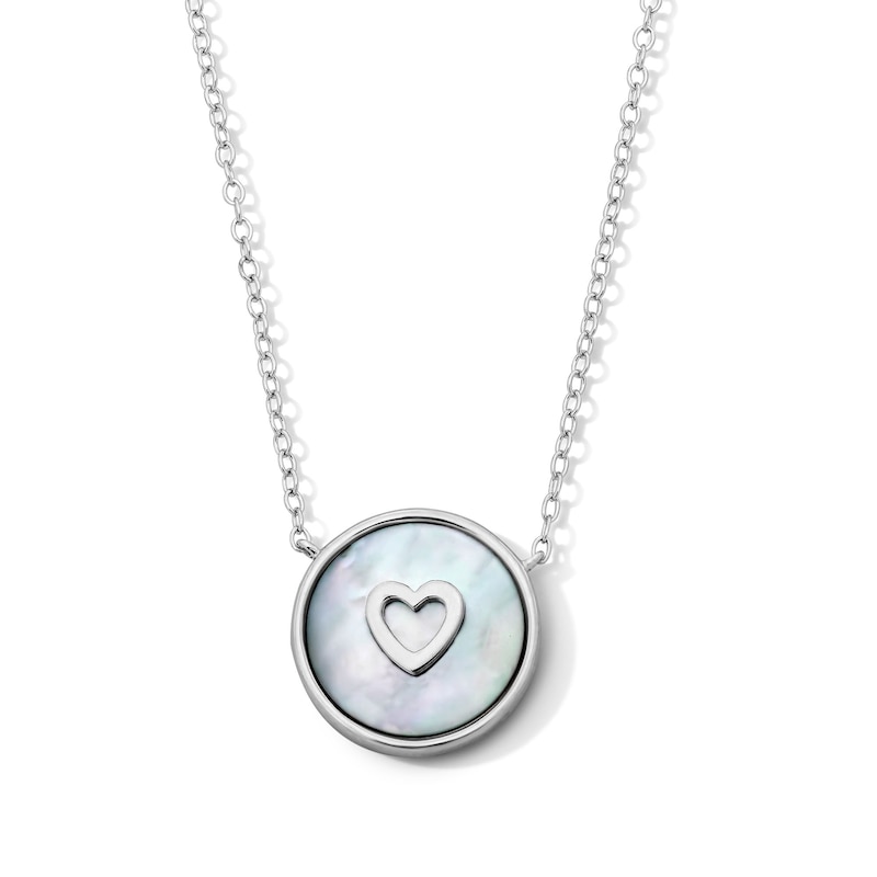 Main Image 1 of Sterling Silver Mother-of-Pearl Heart Cable Chain Necklace – 16" + 2"