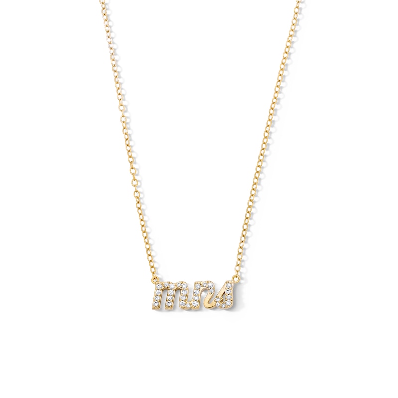 Main Image 1 of 18K Gold Plated CZ Mrs. Necklace - 16" + 2"