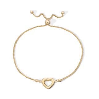10K Gold Bonded Heart Outline Bolo Bracelet - 9"