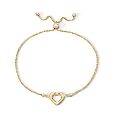 10K Gold Bonded Heart Outline Bolo Bracelet - 9"