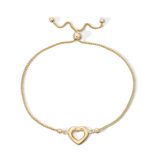 10K Gold Bonded Heart Outline Bolo Bracelet - 9"