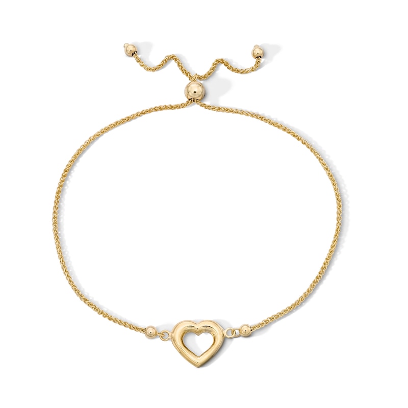 Main Image 1 of 10K Gold Bonded Heart Outline Bolo Bracelet - 9"