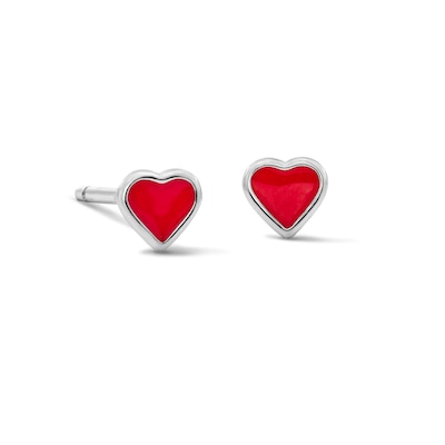 Child’s Solid Sterling Silver Red Enamel Heart Stud Earrings