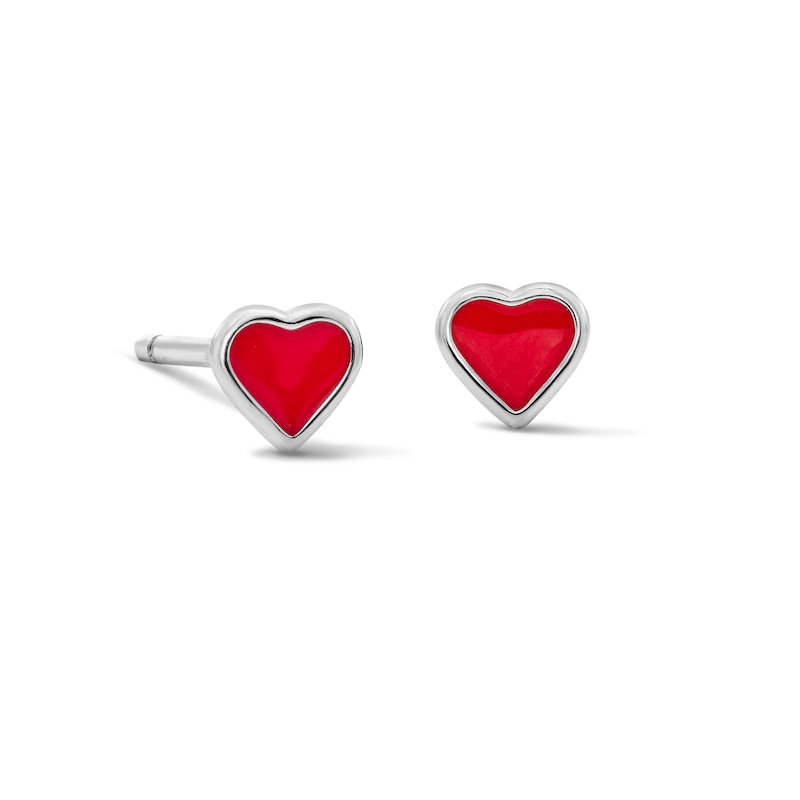 Child’s Solid Sterling Silver Red Enamel Heart Stud Earrings