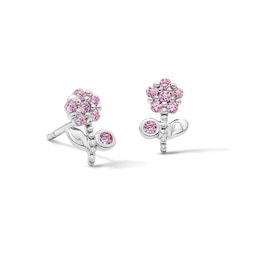 Child’s Solid Sterling Silver CZ Pink Flower Stud Earrings