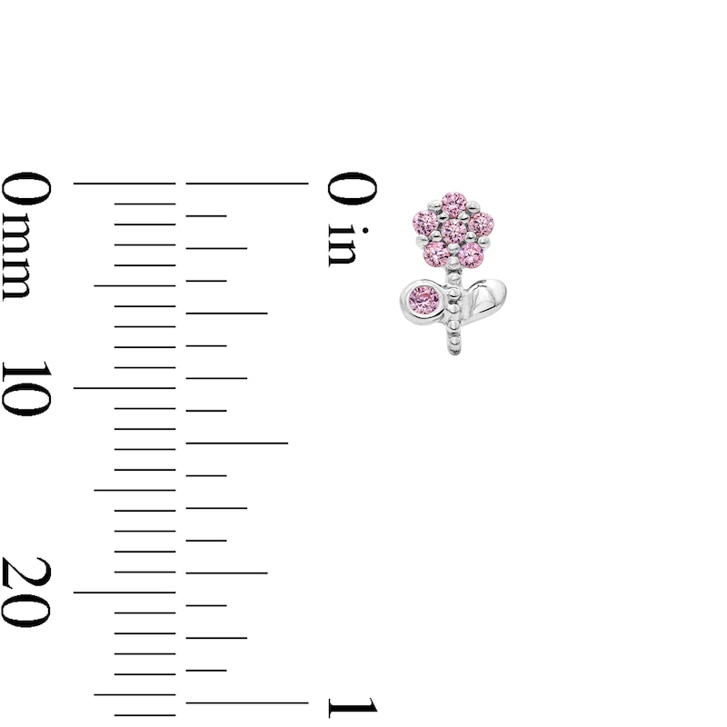 Main Image 2 of Child’s Solid Sterling Silver CZ Pink Flower Stud Earrings